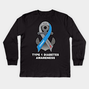 Type 1 Diabetes Ribbon Anchor of Hope Kids Long Sleeve T-Shirt